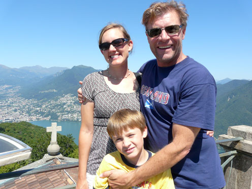 Bryan, Mercedes,and Patrick in front of Swiss Alps